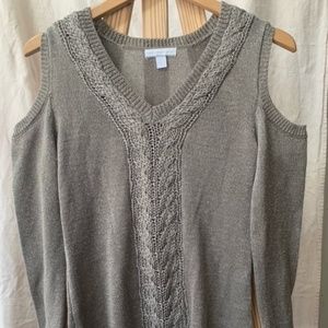 New York & Co NWOT Silver Sparkle, Peek-A-Boo Sweater Shoulder Sweater, Size XS